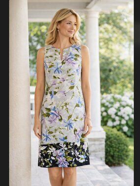 J Jill Love Linen Dress XLT Tall Floral Sheath Sleeveless Pockets Cottage Boho